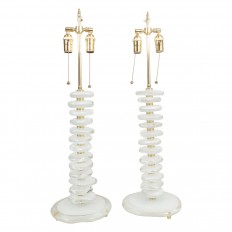 Pair of white and clear Murano glass nugget lamps